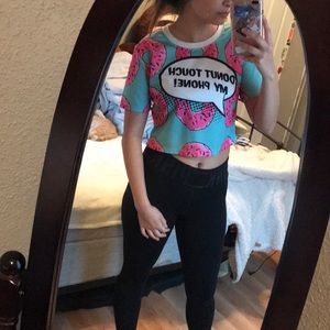 “Donut Touch My Phone” donut crop tee